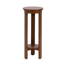 Kate and Laurel Foxford Modern Tiered Round Drink Table, 12 x 12 x 30, Walnut Brown, Transitional Two-Tier Circle Plant Stand for Use as Living Room Pedestal Table or Small Bedroom Nightstand