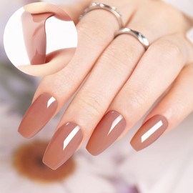 ANYINS Coffin Press on Nails, Soft Press on Nails Short TPU Natural Fit Fake Nails with Jelly Adhesive Tabs Reusable Press on Nail 14 Sizes 28PCS (Brown)