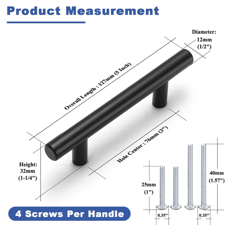 Estmoon 30 Pack Cabinet Handles Matte Black Cabinet Pulls with
