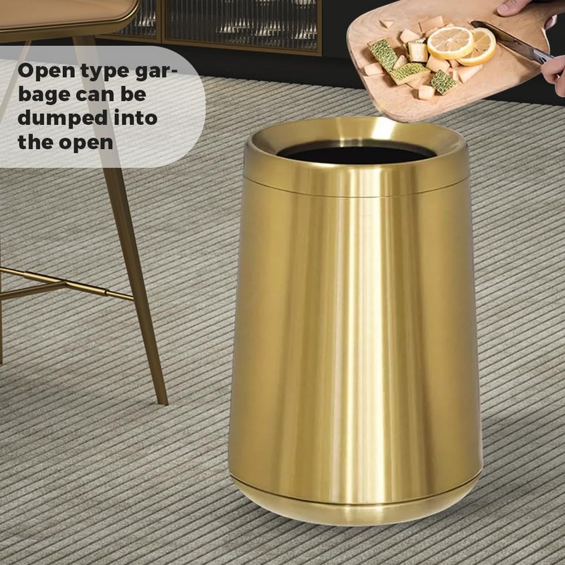 LEASYLIFE 10L/2.6GAL Brushed Gold Trash Can,Stainless Steel Trash Can,Conical Garbage
