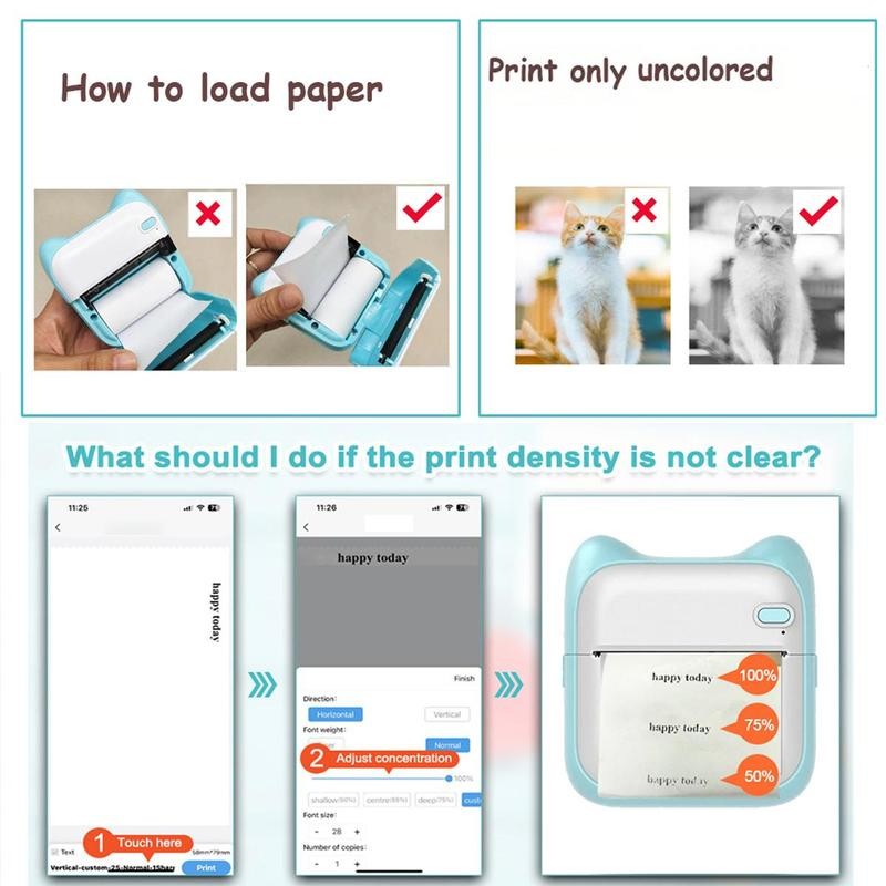 Portable Thermal Printer, 1 Set USB Charging Mini Printer, Small Pocket