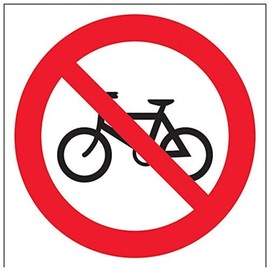 V Safety No Cycling Symbol Prohibition Sign - 200mm x 200mm - 1mm Rigid Plastic