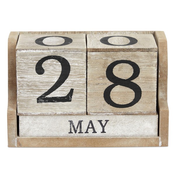 Wooden Perpetual Block Calendar for Desk, Wood Month Date Display