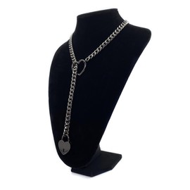 paloli Womens Slip Chain Necklace Heart O-Ring, Punk Rock Cuban Long Necklace Jewelry For Women, Adjustable Lariat Y-Necklace Heart Locker With Key (Black, 24'')