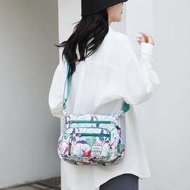 Wafybsre Crossbody Bag for Women Nylon Multi pockets Shoulder Bag Waterproof Floral Messenger Satchel Purses and Handbags, Tropical Print, Casual