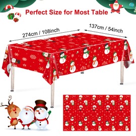 3 Pcs Christmas Tablecloth - Snowman Christmas Table cover, Disposable Plastic Rectangle Xmas Snowman Snowflakes Party Table cloths for Christma Tables Decorations and Party Supplies, 54 x 108 Inch
