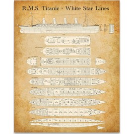 R. M. S. Titanic - White Star Lines Deck Plan - 11x14 Unframed Patent Print - Great Gift and Decor for History and Cruise Ship Buffs Under $15