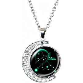 DEQIYIJI Zodiac Necklace Jewelry Birthday Gifts Astrology 12 Constellation Horoscope Sign Galaxy Crescent Half Moon Pendant Necklace Sagittarius