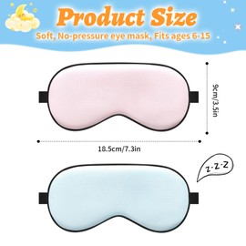 2 Pack Silk Kids Sleep Mask - Soft Skin-Friendly Adjustable Strap, Light Blocking Eye Mask for Boys Girls Teens 6-15 Years（Blue & Pink）