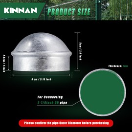 Chain Link Fence Post Caps, 2-7/8in Fence Post Connecting Cap, KINNAN Galvanized Steel Fence Terminal Post Caps, Round Dome External Post Caps, for 2-7/8" OD Top Rail Pipe, 4 Pcs