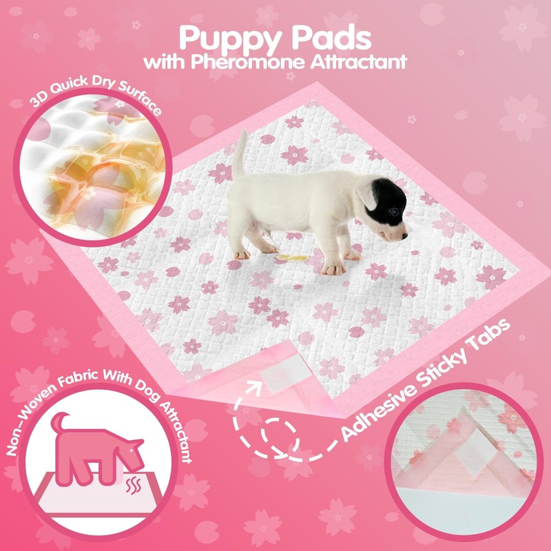 Pink Puppy Pads, Absorbent 23"x 23" 50 Count Cute Dog