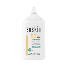Soskin - Invisible Sun Fluid for Face SPF50 - High UVA UVB Protection - Frosted 8 Hours Without White Spots - Combination Skin to Oily Skin - Non-Comedogenic - Travel Size