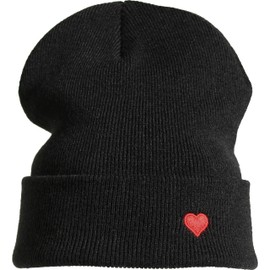Knitted Hat: Heart - Wool Hat Winter Hat - Love Love - Long Beanie Men Women Boys Girls Child - Ski Snowboard Hip Hop Hat - Black - Hipster Streetwear Urban - Gift, black