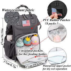 QWREOIA Diaper Bag Backpack for Dad and Mom with USB Charging Port Stroller Straps and Insulated Pocket,army military Travel Nappy Backpack (Dark Grey)