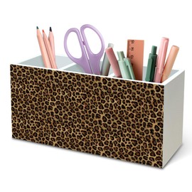 DILSJ Trendy Retro Leopard Print Pen Pencil Holder Organizer for Desk, Cheetah Room Decor, Leopard Print Gifts for Women, Cheetah Wooden Box Signs for Girly Bedroom Dorm Desk Tabletop Decor Supplies