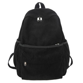 Aesthetic Backpack Cute Backpack Corduroy Backpack School Supplies Laptop Bag for Teens Girls Women Students Solid Color(Black)