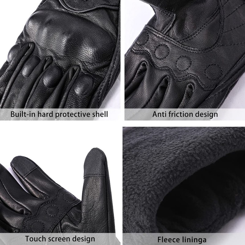Harssidanzar Mens Winter Warm GoatSkin Leather TouchScreen Motorcycle Gloves GM041CA,