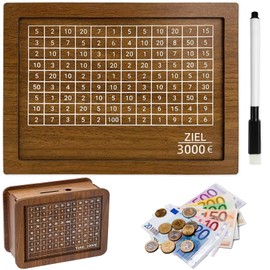 Tuofang Wooden Money Box with Counter, Reusable Money Box with Savings Target and Numbers for Crossing for Girls Boys Birthday Favours