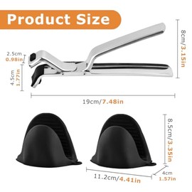 Pinza de acero inoxidable para placa caliente con mini guantes de horno, pinza multiusos para placa caliente, pinza antideslizante de cocina para plat