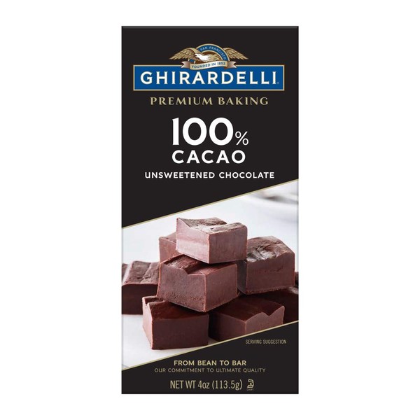 GHIRARDELLI Premium 100% Cacao Unsweetened Chocolate Baking Bar, 4 Ounce (Pack of 12)
