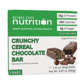 Nutmeg State Nutrition Protein Breakfast Bar, High Protein Snack Bar, 15g Protein, Low Calorie, Zero Sugar, 140 Calories, Gluten Free, 7 Servings (Crunchy Cereal Chocolate)