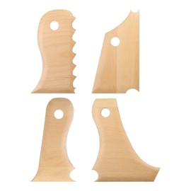 sourcing map 4pcs Pottery Ribs Trimming Tools Pottery Profile Rib Wooden Foot Shaper Details Foot Wave Curved Texture Rib Beech Wood for Carving Ceramics Clay