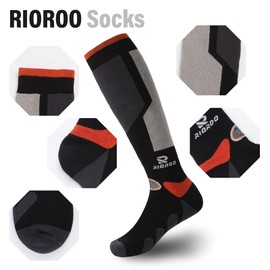 RIOROO Calcetines de esquí, 2/3 pares de calcetines de esquí, snowboard, deportes al aire última intervensión para hombres y mujeres jóvenes, calcetines térmicos hasta la rodilla, Negro y azul, Large