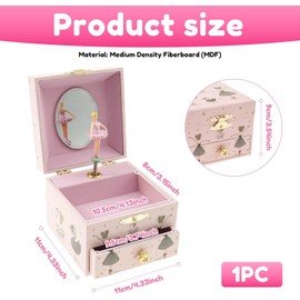 Caja de joyería musical de bailarina de 10 cm para niñas, con bailarina bailando incorporada, caja de música con espejo, regalos de cumpleaños de ballet para niñas pequeñas, cajas de joyería