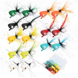 Bvdimn 16 Pc Fly Fishing Popper Lures Kit - 8 Color Options, Topwater Bass Lures for Panfish, Bluegill, Freshwater & Saltwater, Fishing Gift Set