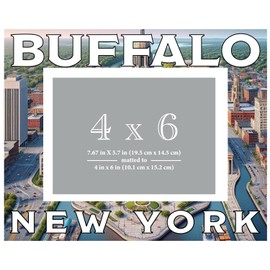 R and R Imports Buffalo New York Souvenir Wooden Photo Frame Matted 4 x 6 Inch - Full Color Destination Design Keepsake Single