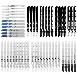 Tunejoy Jigsaw Blades T-Shank Jigsaw Blade Set Professional Made of HSS/HCS for Wood Plastic and Metal with Plastic Box 52 Pieces