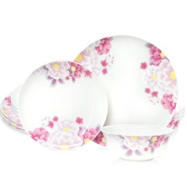 ACMLIFE Bone China Dinnerware Sets for 4, 12-Piece Pink Dinnerware Set, Floral Dinnerware sets Plate and Bowl Set, Kitchen Christmas Gifts for Women (12, pink-light)