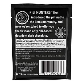 Pili Hunters PiliBar The Ultimate Keto/Paleo/Vegan Organic Dark Chocolate with 3 grams of Coconut Sugar AS SEEN ON TV (Pack of 5)