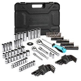 DURATECH 121-Piece Mechanics Tool Kits, Include SAE/Metric Sockets Set, 72-Tooth Drive Ratchet, 40-in-1 Magnetic Screwdriver, and Hex Keys with Carrying Tool Box for Auto Repair