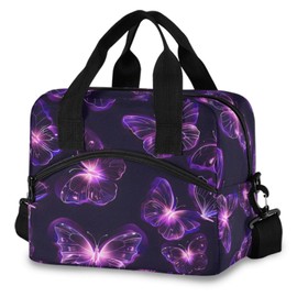 Purple Butterfly Lunch Bag, Insulated Lunch Tote Bags Cooler Reusable Lunch Box Food Container with Adjustable Shoulder Strap for Women Men Adults