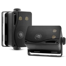 Pyle PLMR24B 3.5 Inch 3 Way Weatherproof Marine Audio Speakers, Black (1 Pair)