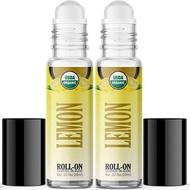 Organic Lemon Roll On Essential Oil Rollerball (2 Pack - USDA Certified Organic) Pre-diluted with Glass Roller Ball for Aromatherapy, Kids, Children, Adults Topical Skin Application - 10ml Bottle
