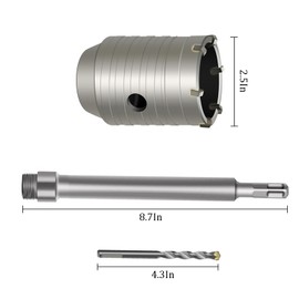 WUWEOT 2 Set 2 1/2 Inch Concrete Hole Saw with 220mm SDS Plus Shank, 65mm Wall Hole Saw Drill Bit for Cement Brick Concrete Stone Wall