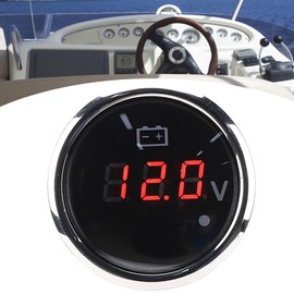 Batteriespannungsmesser, Vielseitig und Langlebig 2 -Zoll -LED Volt Messgerät mit Intelligentem Alarm, IP67 Wasserdicht für Autoboote, Einfache Installation, Benutzerfreundliches Design (BLACK)