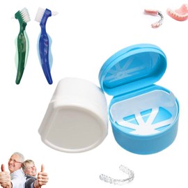 Denture Box, Denture Container, Denture Brush Set, Denture Storage Box, Prosthesis Care Set, Prosthesis Case with Denture Cleaning Brush, Suitable for the Care of Dentures