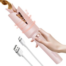 Hatteker Wave Hair Styling Tool USB Rechargeable Rotating Auto-Curl Hair Curler 25MM Curling Ironscolor: Pink, plug type: USB, voltage: 220-240V