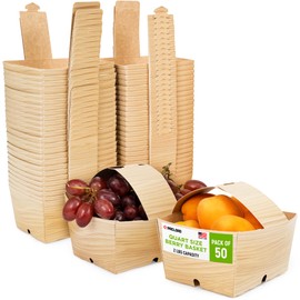 Paclord USA-Made Quart-Size Berry Baskets with Handles, Pack of 50 - 2 lbs Capacity Produce Basket for Fruits, Berries & Veggies - Premium Berry Container for Farmers Markets or Product Displays