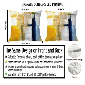 Blue and Yellow Abstract Pillow Covers - Abstract Modern Oil Painting Pillow Covers Themed Decorative for Couch Sofa Bed Living Room Bedroom 18x18 inches Set of 2, Throw Pillow Covers