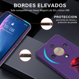 Threehao Funda para Honor Magic6 Lite y Honor X9B Case Uso Rudo, Ultra Delgado Flexible Silicona Púrpura Carcasa con Aesthetic Dibujos Flores, Antigolpes Anti-arañazos Protectora