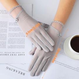 DWE Womens Sun Protection Gloves, Summer Women Driving Gloves Ladies Non Slip Ice Silk Sunblock Gloves Full Finger Touchscreen Gloves Mittens for Cycling Driving Riding (Flower Grey)