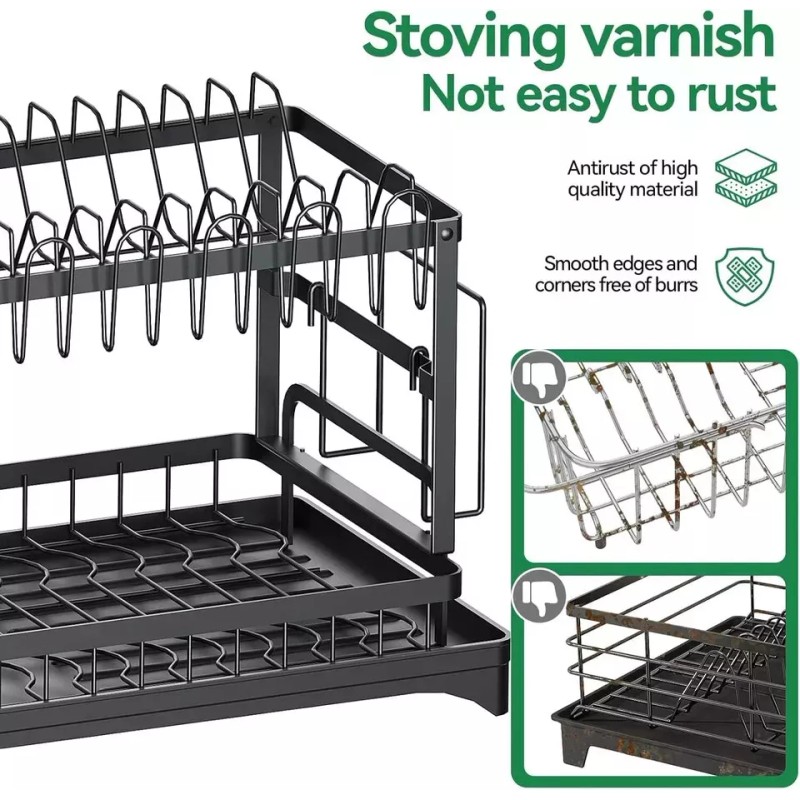 AIDERLY 2 Tier Dish Drainer Rack with Drip Tray Cutlery