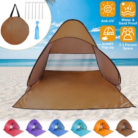KOCASO Pop Up Beach Tent for 2-3 Person, UPF50+ Anti-UV Sun Shelter w/Storage Bag, Portable Waterproof Instant Sun Shade Canopy for Outdoor Beach Camping Hiking Travel Family, Coffee