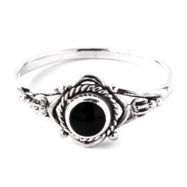 WINDALF Delicate Siana Women's Ring, Diameter 8 mm, Midi Ring, Friendship Ring with Onyx Bohemia Jewellery, Vintage, 925 Sterling Silver, Fabric, Onyx