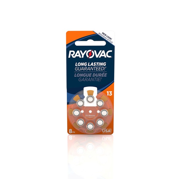 Rayovac Mercury Free Hearing Aid Batteries, Size 13, (L13ZA-8ZM), 8-Pack