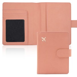 Deziliao Faux Leather Passport and Vaccine Card Holder, Pink, Waterproof, Rfid Blocking, Slim, Unisex